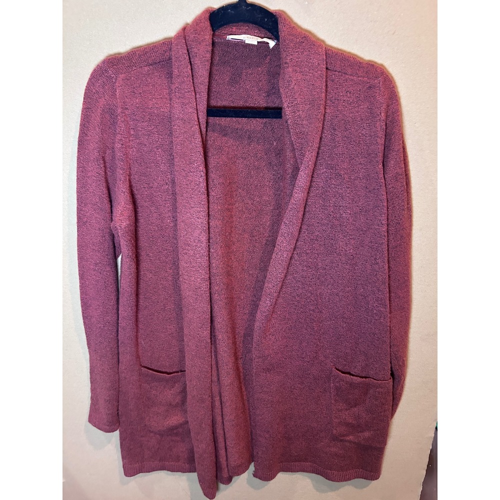 LOFT Cardigan Sweater Womens Medium Burgundy Excellent Open Front Shawl Collar